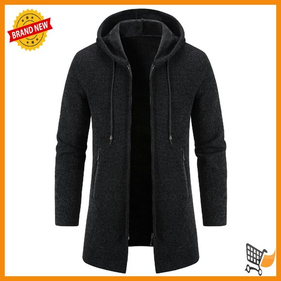 Men's Long Fleece-Lined Cardigan Hoodie Full-Zip Regular Fit